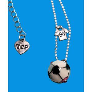 TCP Soccer Ball Necklace BFF T Shirt Charm White Chain Best Friends Forever